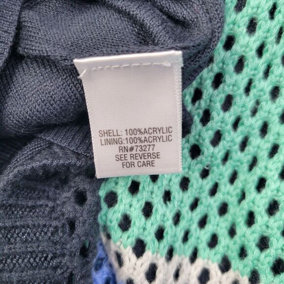 croft and barrow women sweater xl open knit blue lined Striped Pullover - Picture 6 of 8